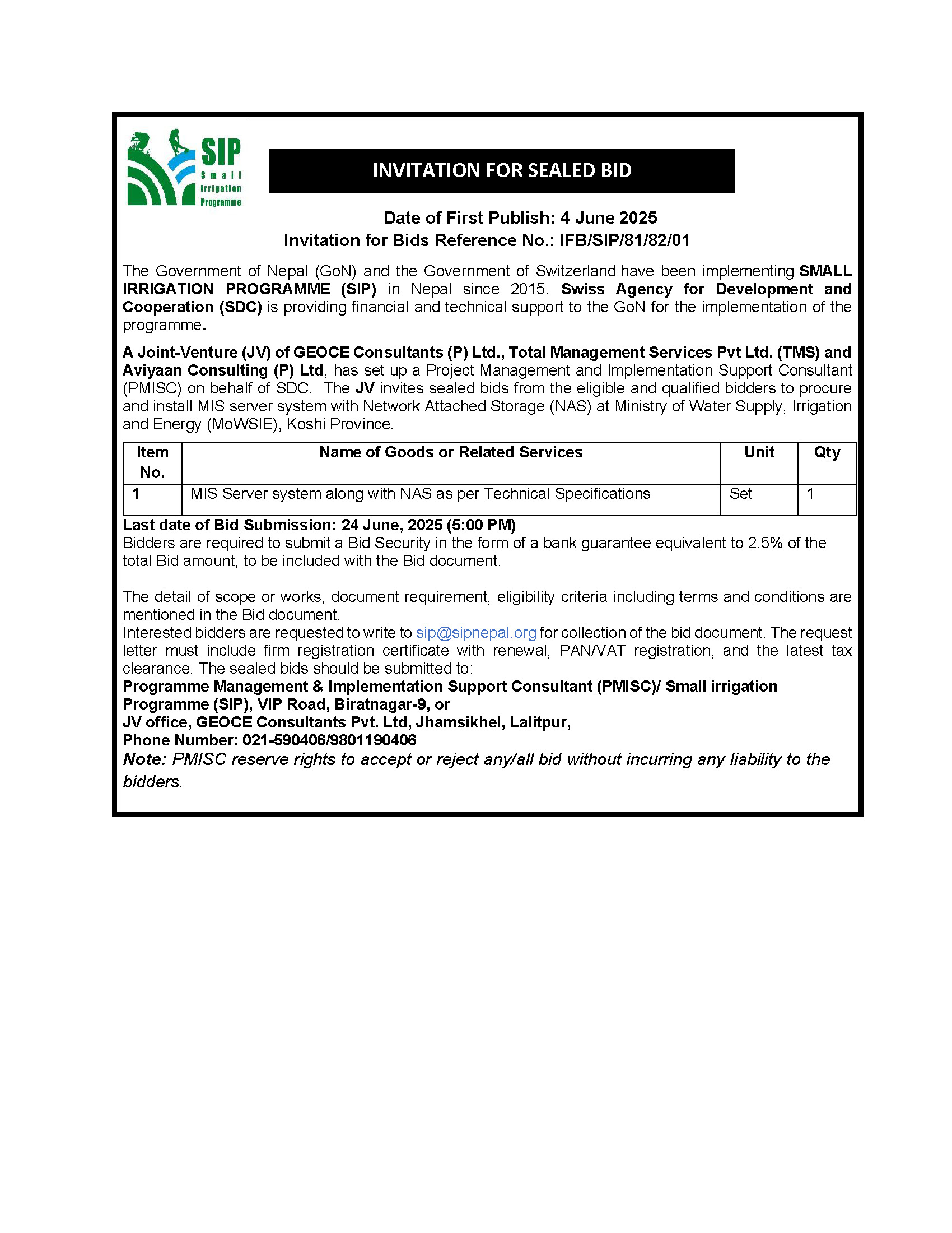 Bid Notice